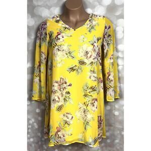PINKBLUSH   Size S   YELLOW   Floral Chiffon MATERNITY DRESS + Long Bell Sleeves